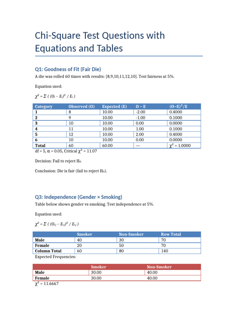 Chi-Square Test Examples and Solutions | PDF