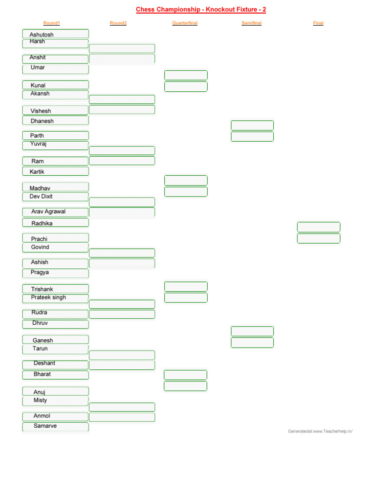 Chess Championship Knockout Fixtures | PDF