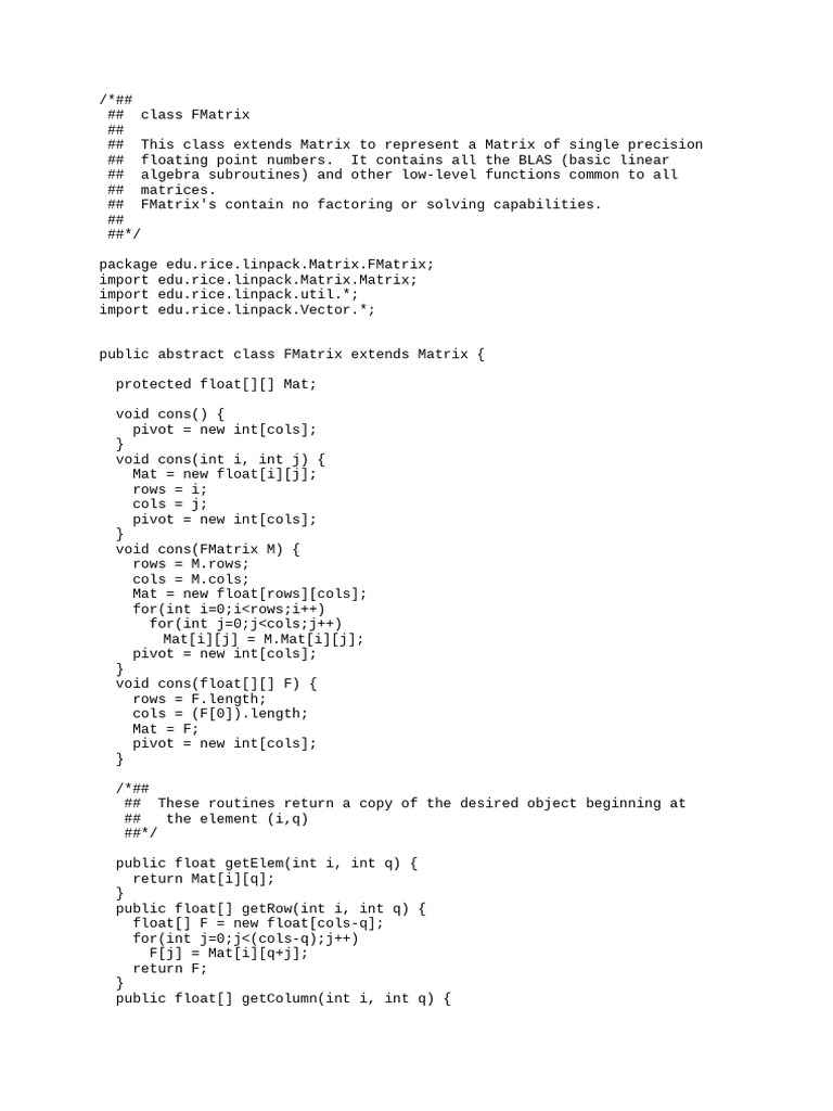FMatrix Class for Single Precision Matrices | PDF | Matrix (Mathematics ...