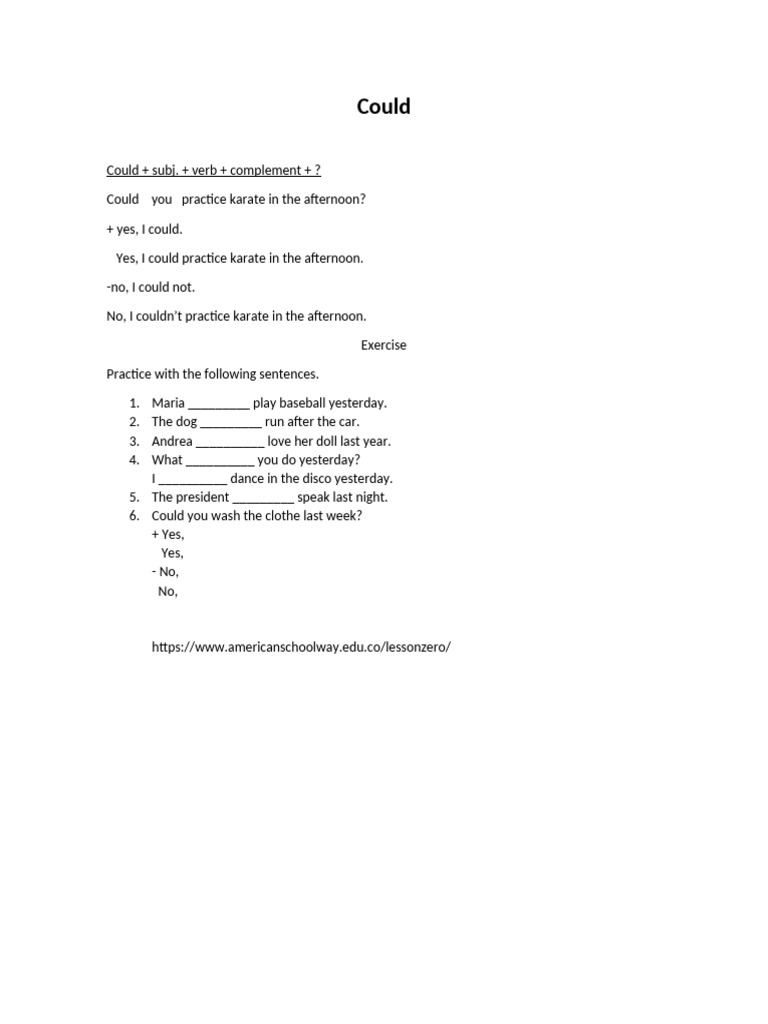 Could Modal Verb Exercises | PDF