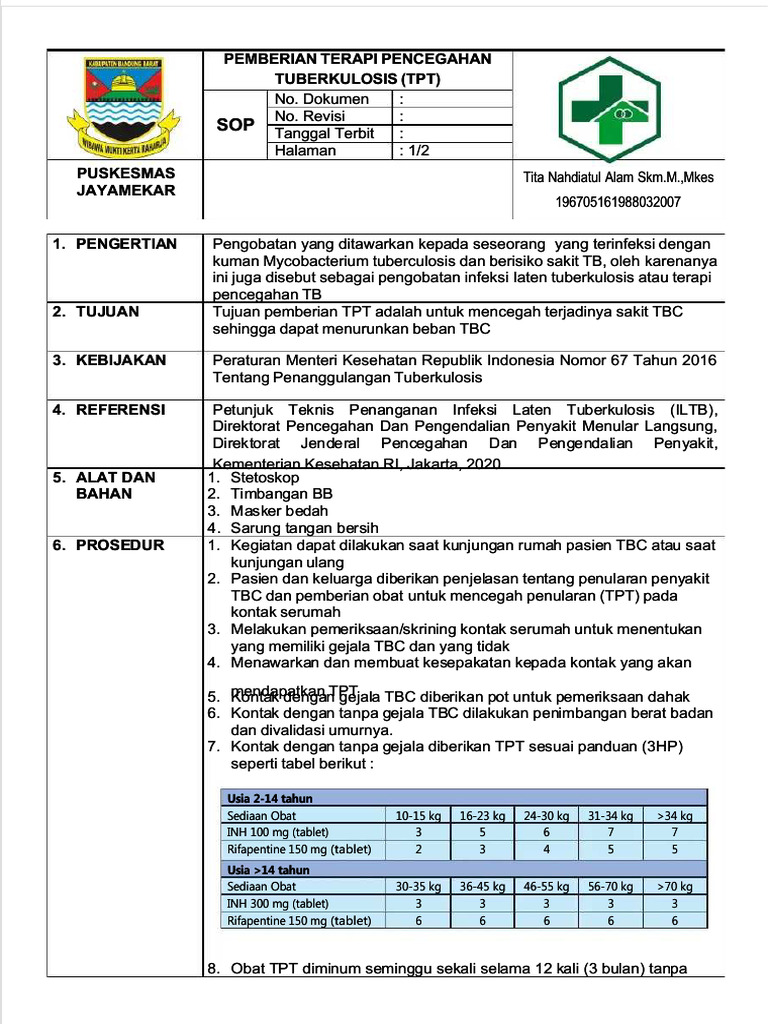 Terapi Pencegahan Tuberkulosis (TPT) | PDF