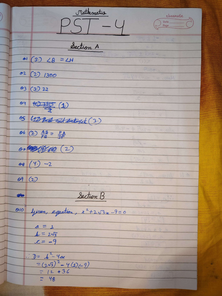 Class 10th Biplab PST 4 Maths | PDF