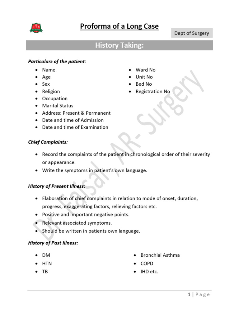 Long Case Proforma Template | PDF | Menstruation | Blood Pressure