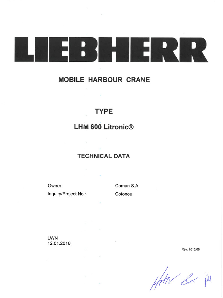 Fiche Technique Libherr 600 PDF — free download