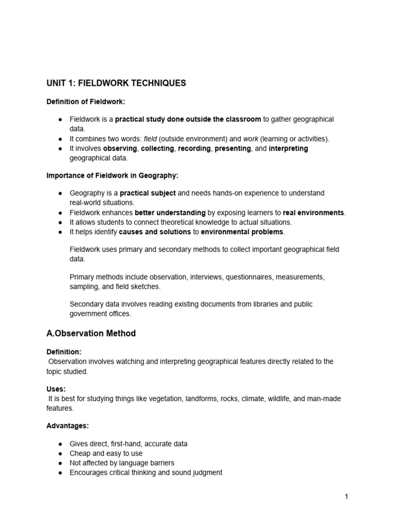 Fieldwork Techniques in Geography | PDF | Cost Of Living | Rock (Geology)