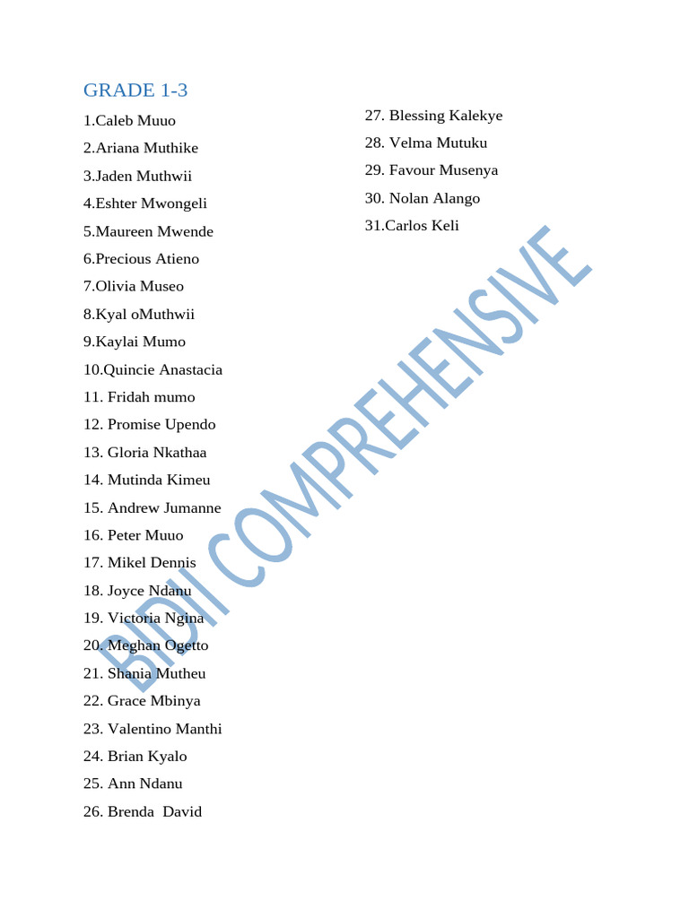 Grade 1-3 Student List | PDF