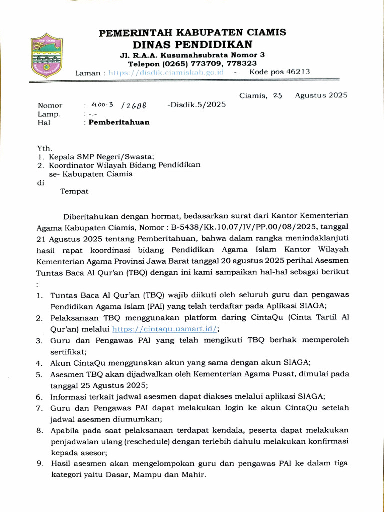 Pemberitahuan TBQ | PDF