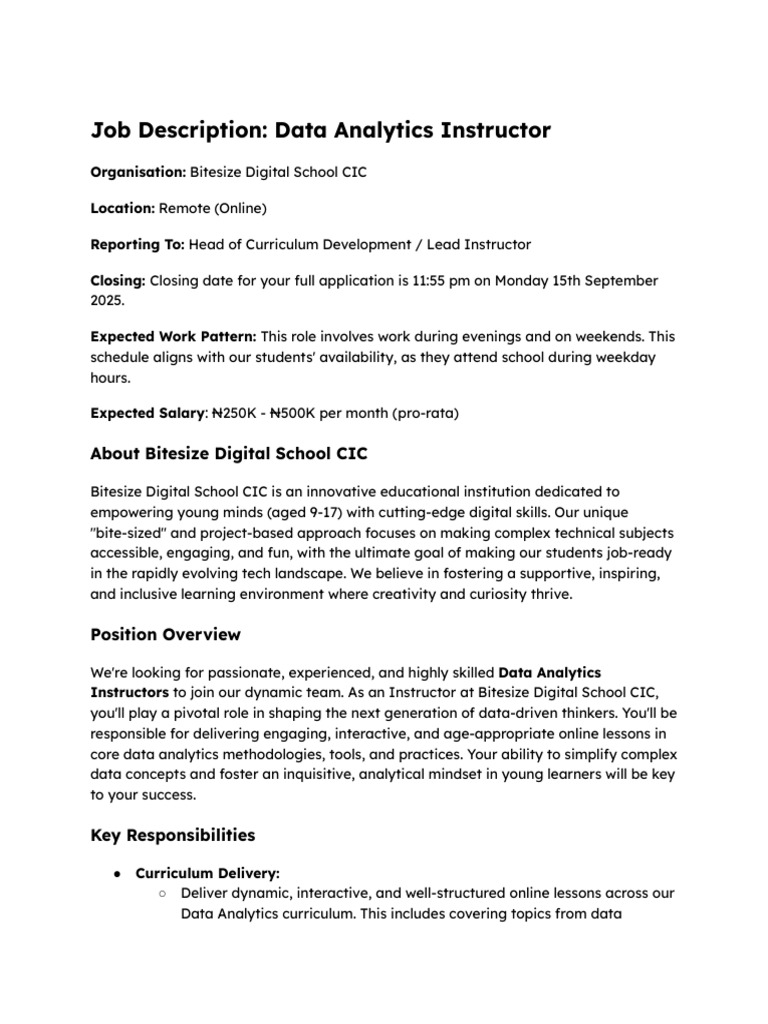 Data Analytics Instructor Job Opening | PDF | Data | Machine Learning