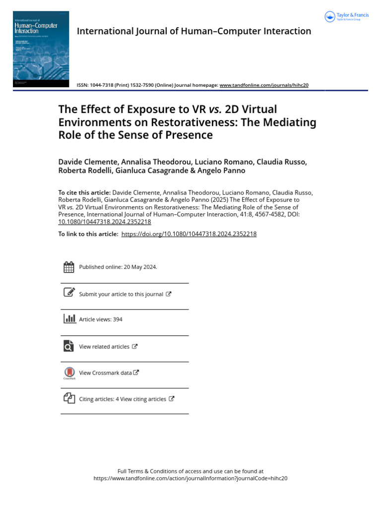 The Effect of Exposure To VR vs. 2D Virtual Environments On ...