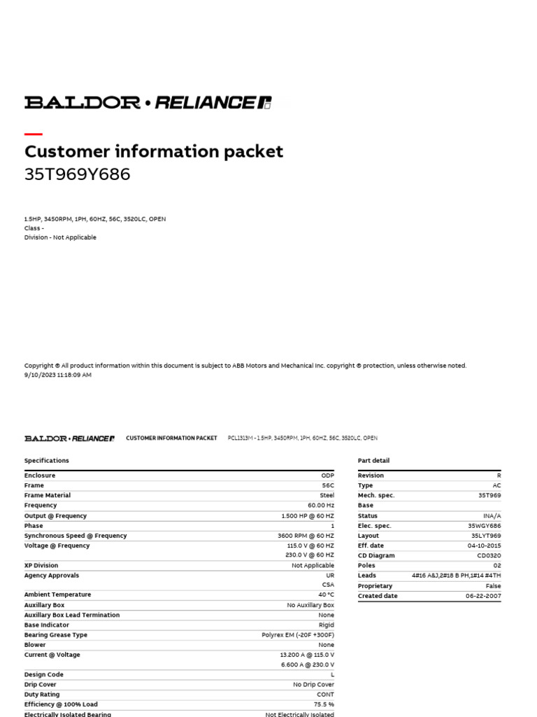 1.5HP AC Motor Specifications Guide | PDF | Electric Motor ...