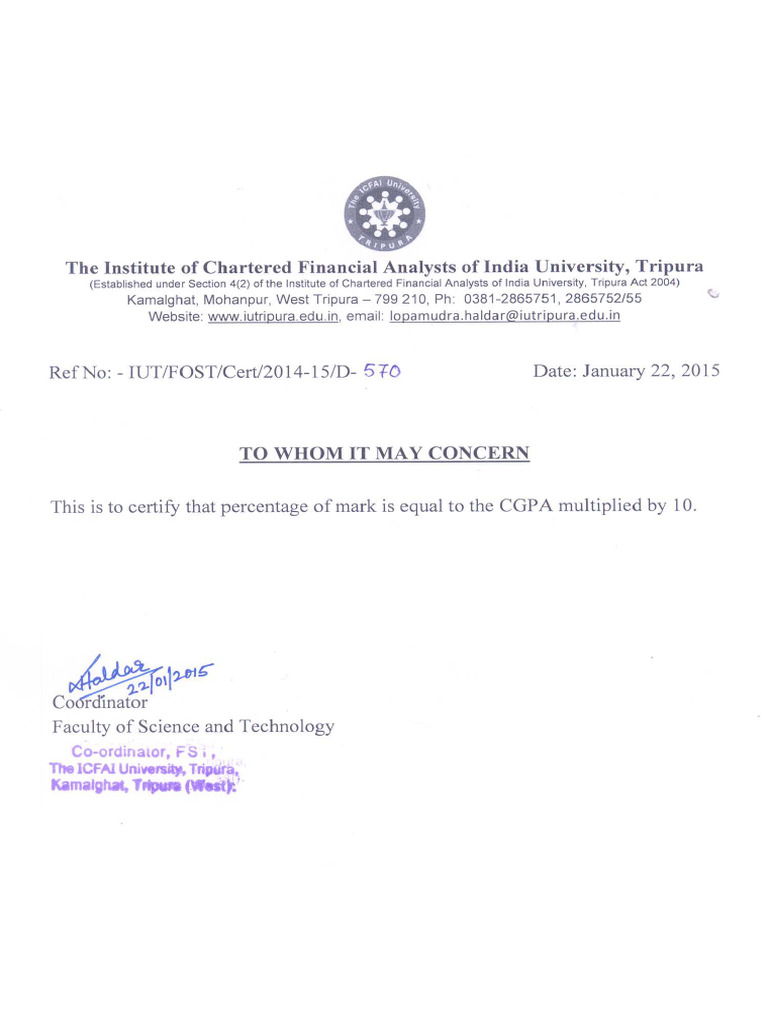 CGPA Conversion Certificate | PDF