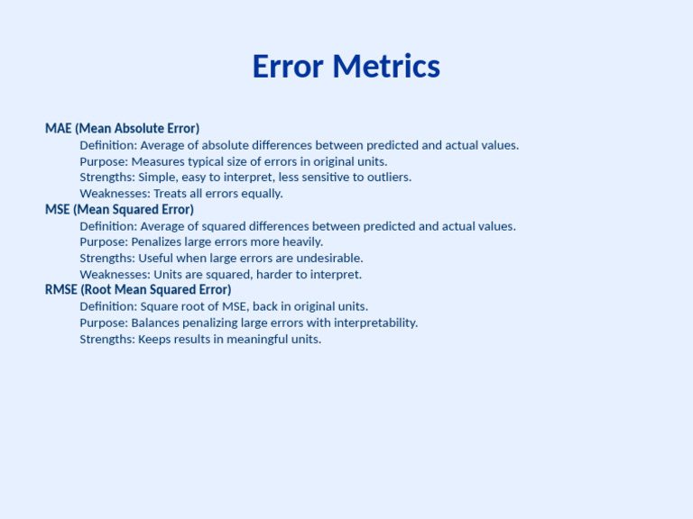 Understanding Error Metrics: MAE, MSE, RMSE | PDF