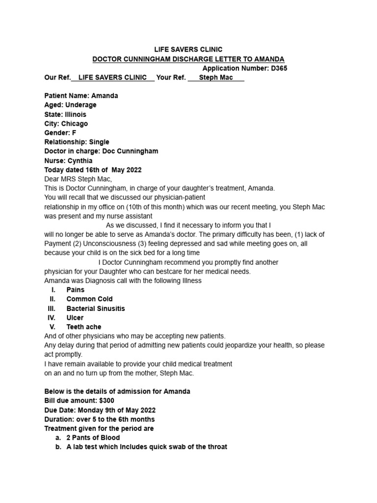 Hospital Discharge Letter for Amanda | PDF | Patient | Health Care