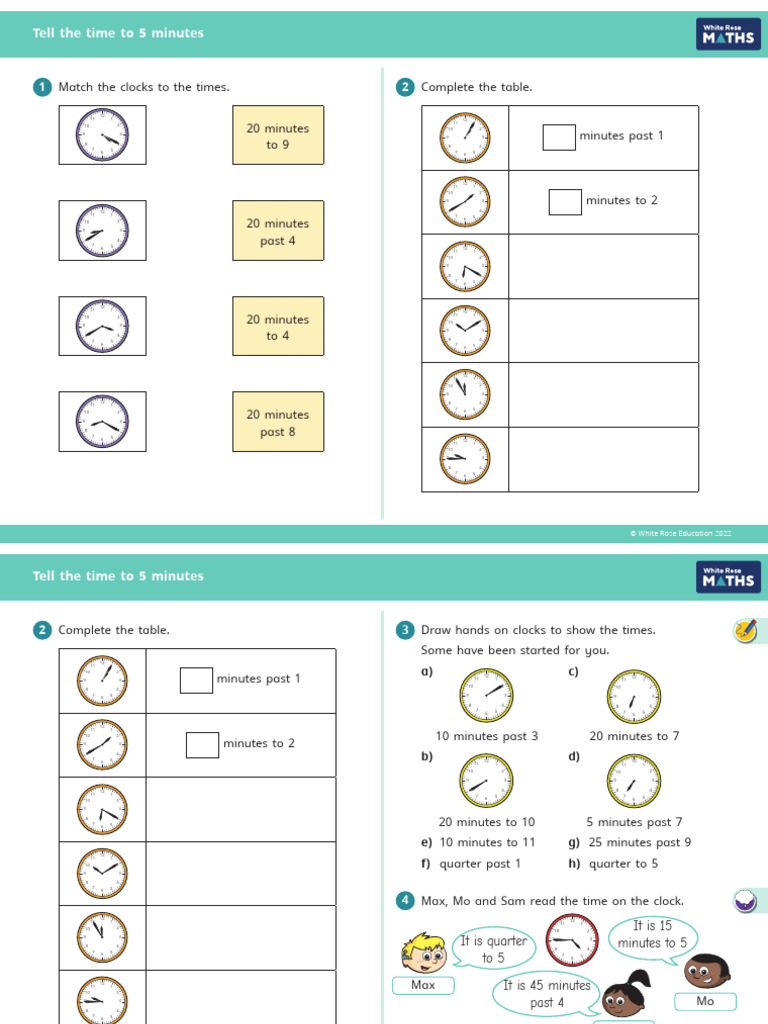 Tell Time: Clock Matching Activity | PDF