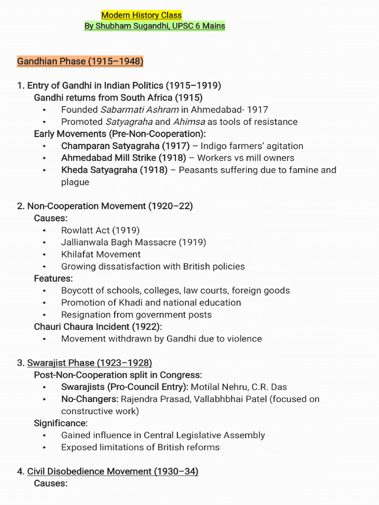 The Gandhian Phase of Indian Freedom Movement | PDF