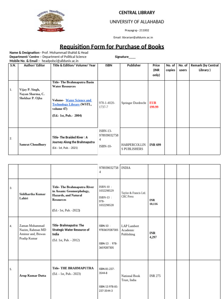 Book Purchase Requisition Form | PDF