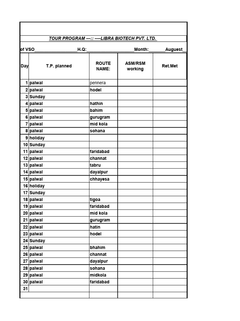 Tour Plan October-2 | PDF