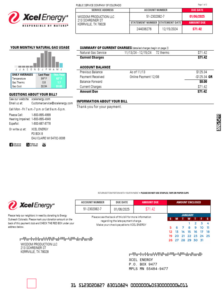 Monthly Natural Gas Bill Summary | PDF