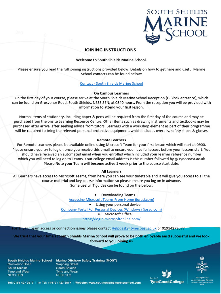 Joining Instructions for Marine School | PDF | Computing