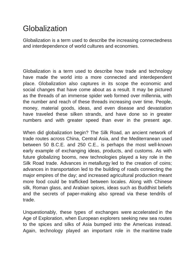 Understanding Globalization's Impact | PDF | Globalization | Silk Road