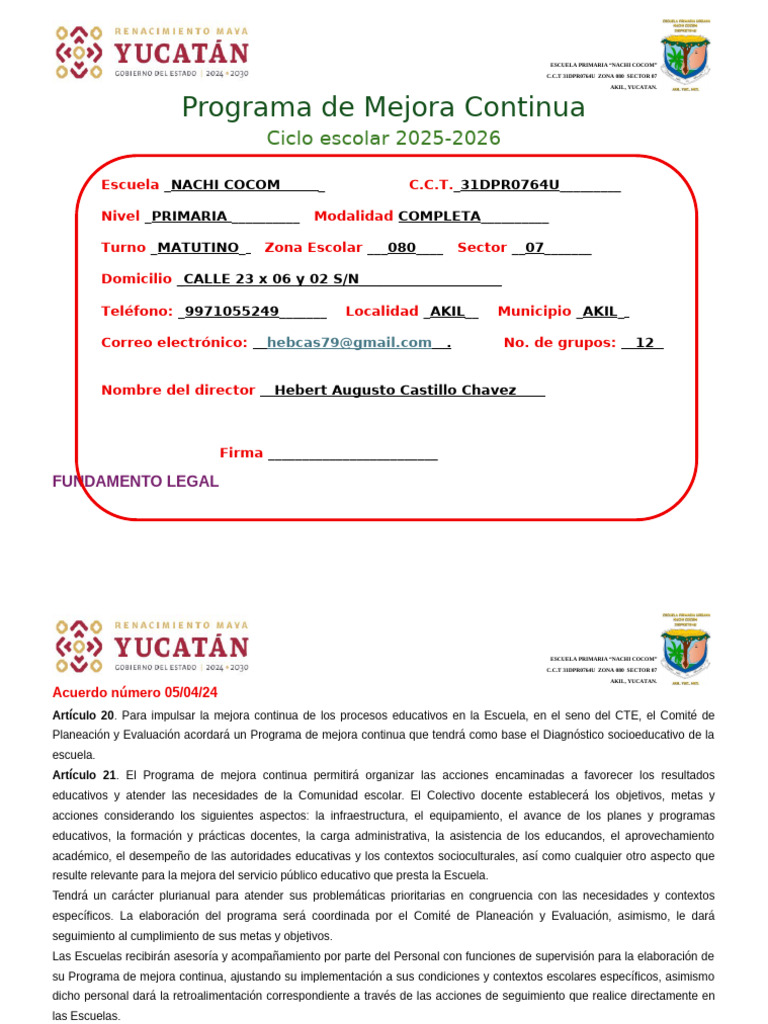 Programa de Mejora Continua 2025-2026 | PDF | Escuelas | Planificación