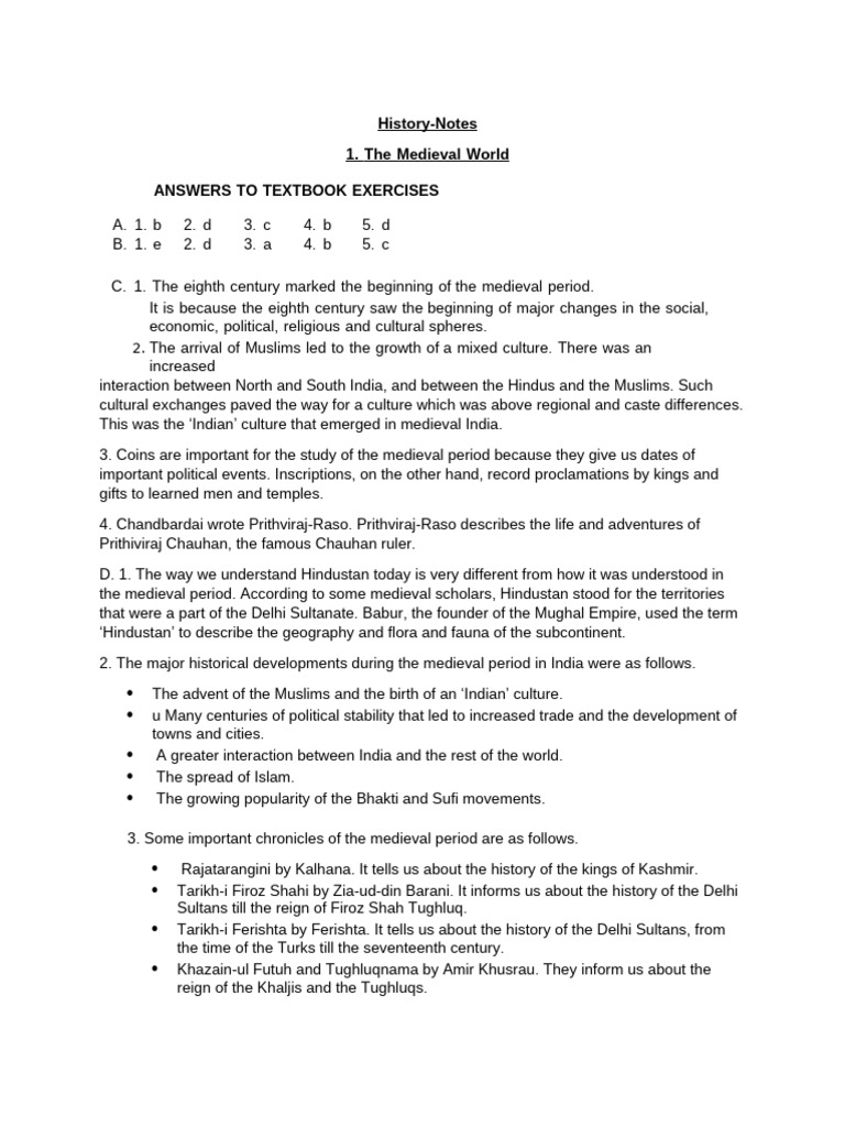History-Notes 1. The Medieval World Answers To Textbook Exercises | PDF ...
