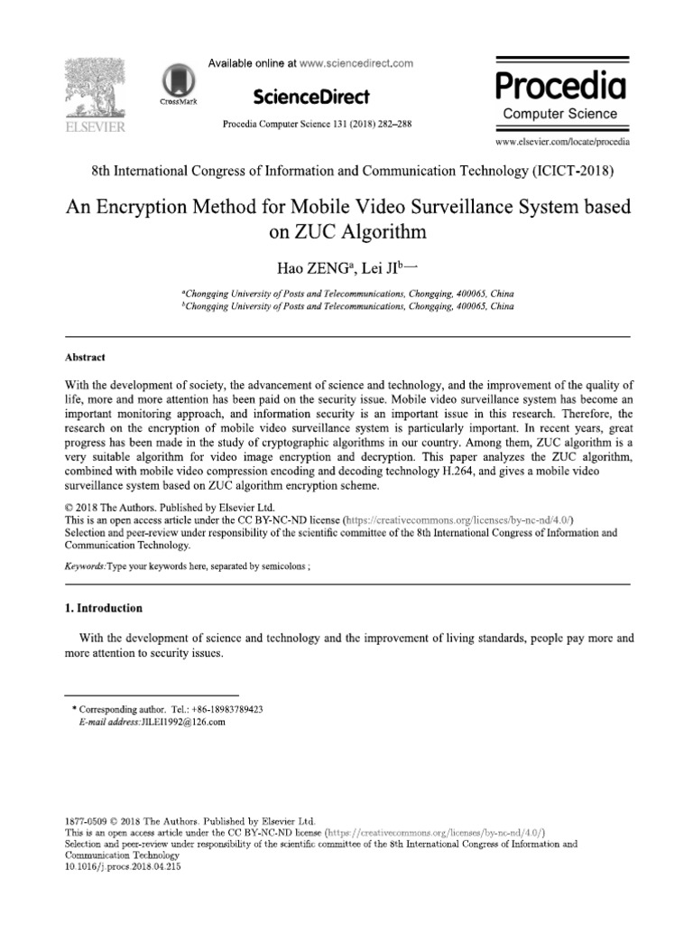 An Encryption Method For Mobile Video Surveillance System Based | PDF