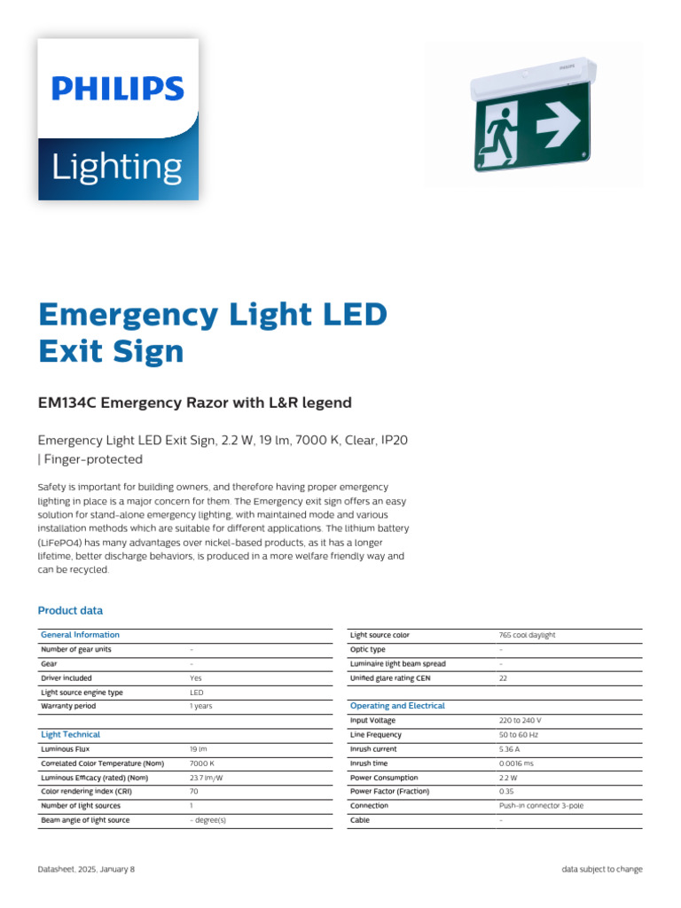 EM134C Emergency Razor Specifications | PDF | Lighting | Light