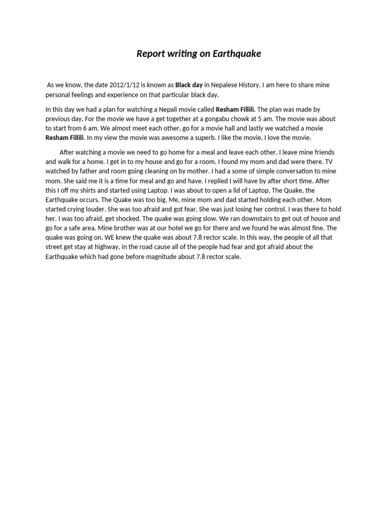 Report Writing On Earthquake | PDF