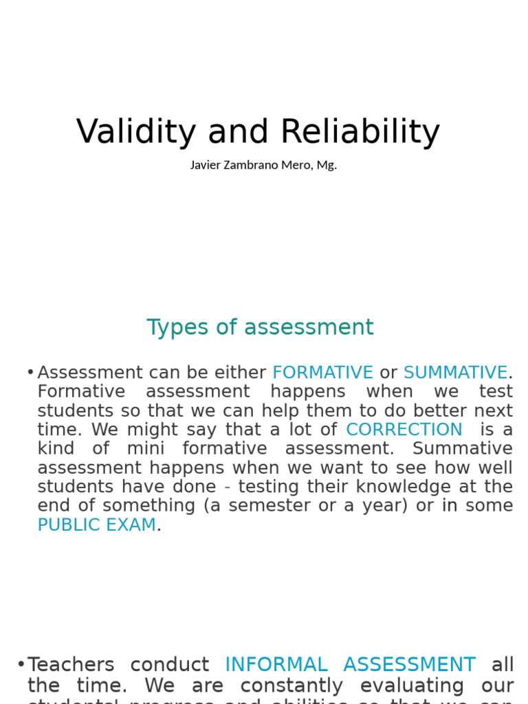 Understanding Validity and Reliability in Assessment | PDF ...