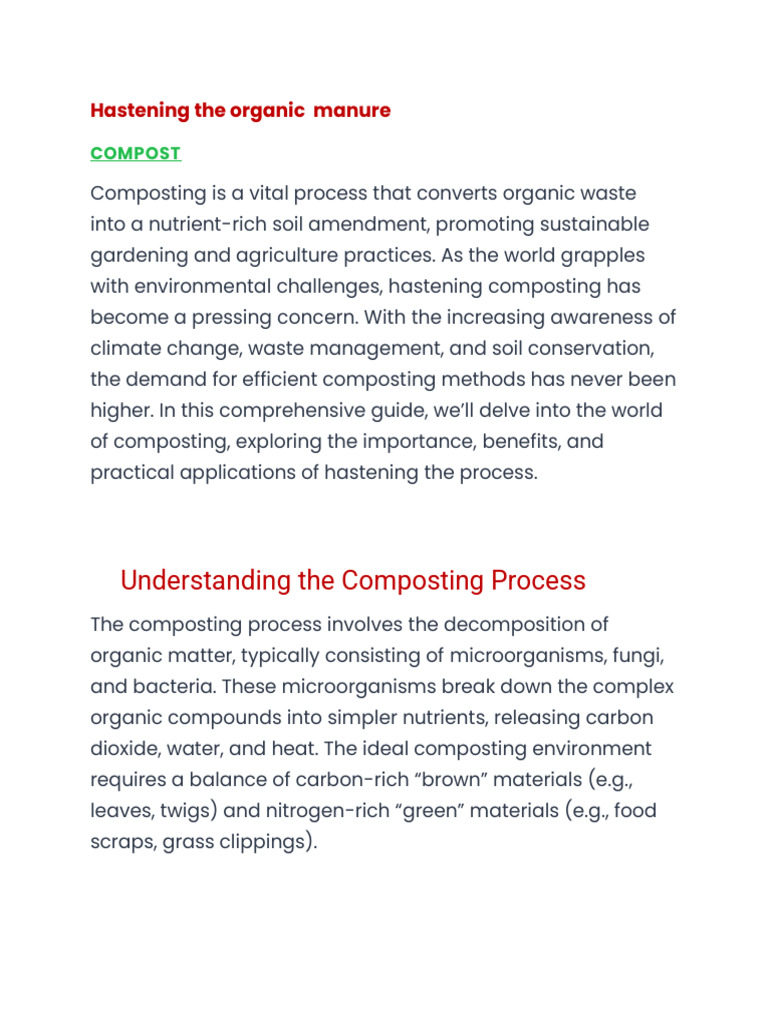 Understanding The Composting Process: Hastening The Organic Manure ...