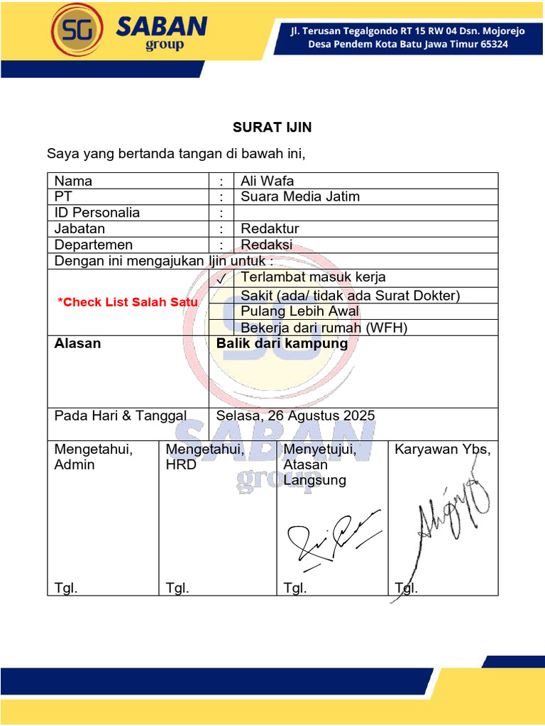 Form Izin-1-1 | PDF