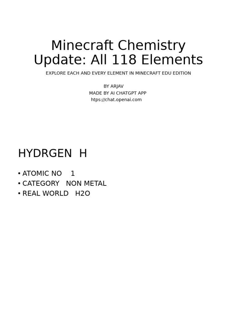 Minecraft Chemistry: 118 Elements Guide | PDF