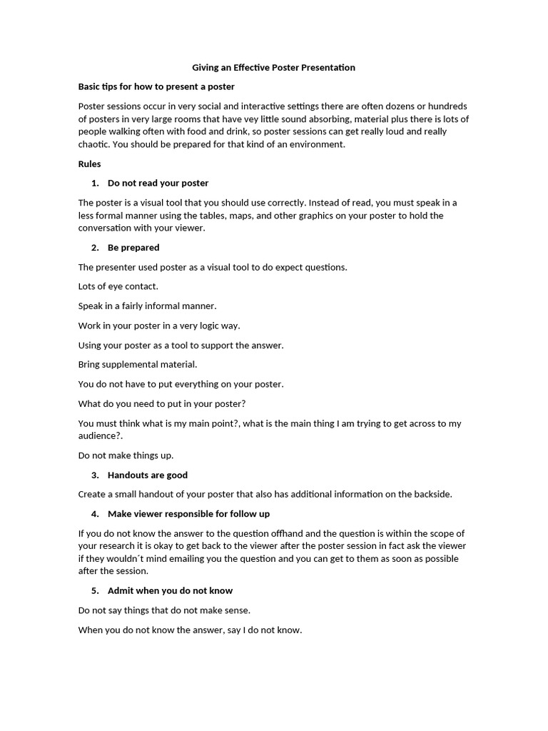Tips for Effective Poster Presentations | PDF
