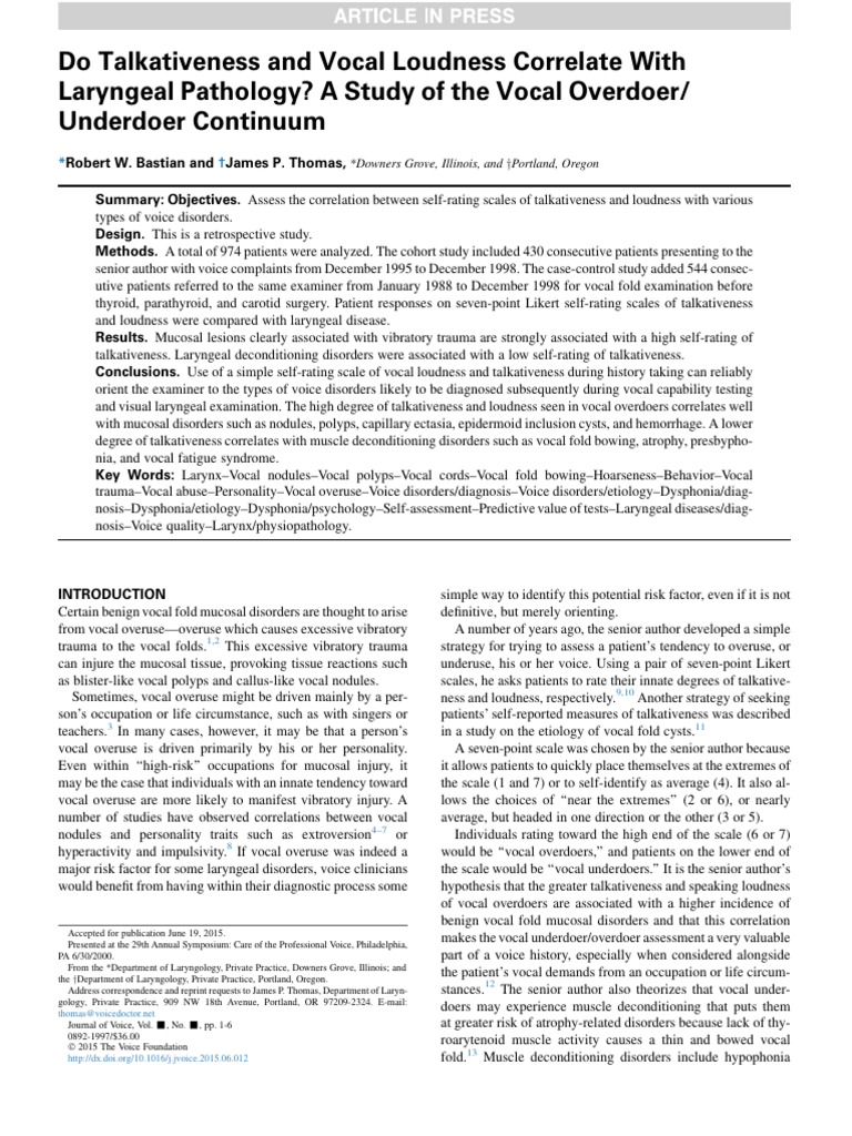 Correlation of Talkativeness and Voice Disorders | PDF | Human Voice ...
