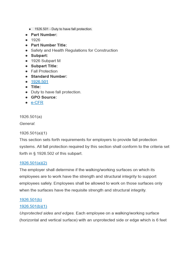Fall Protection Requirements 1926.501 | PDF | Precast Concrete | Safety