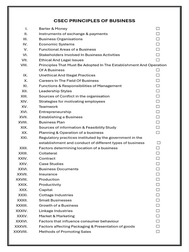 Csec Principles of Business Topic Listing | PDF | Economies | Business
