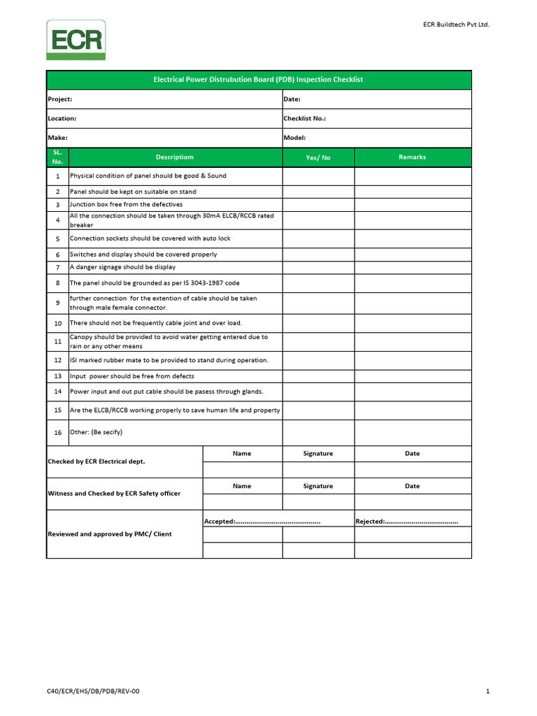 C40 - Electrical Panel Checklist (EPC) | PDF