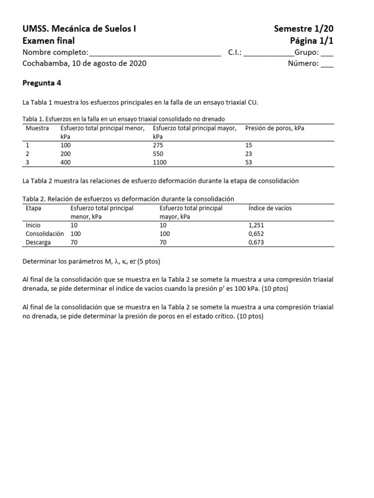 Umss 20-01 Mecsuelosig1exameniiip4 | PDF | Presión | Física Aplicada e ...