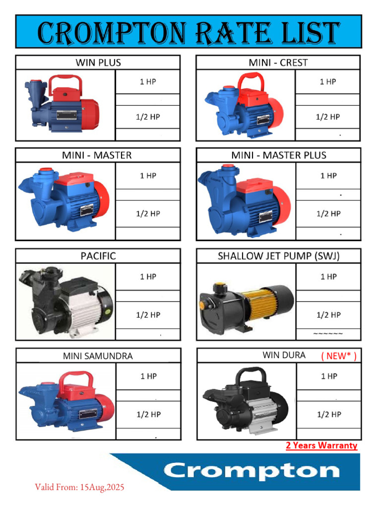 Crompton Motor Rate List | PDF