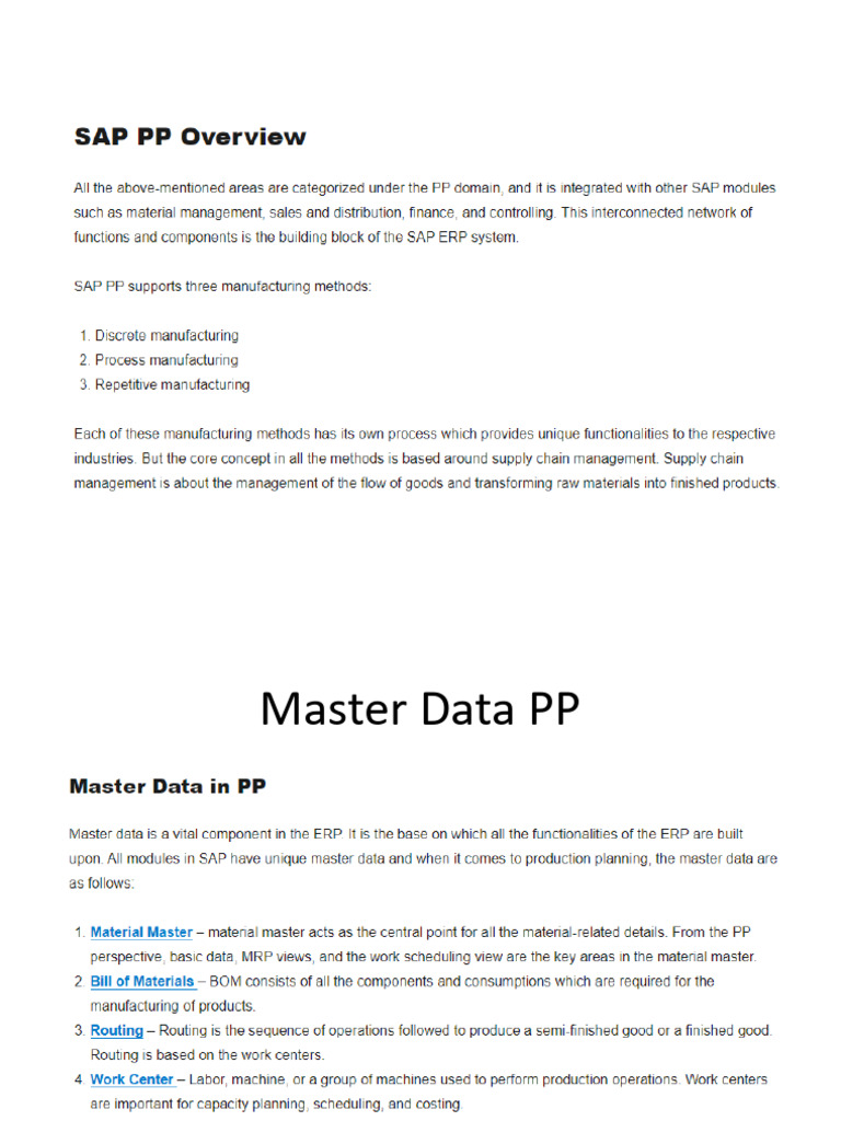 Master Data for Production Planning | PDF