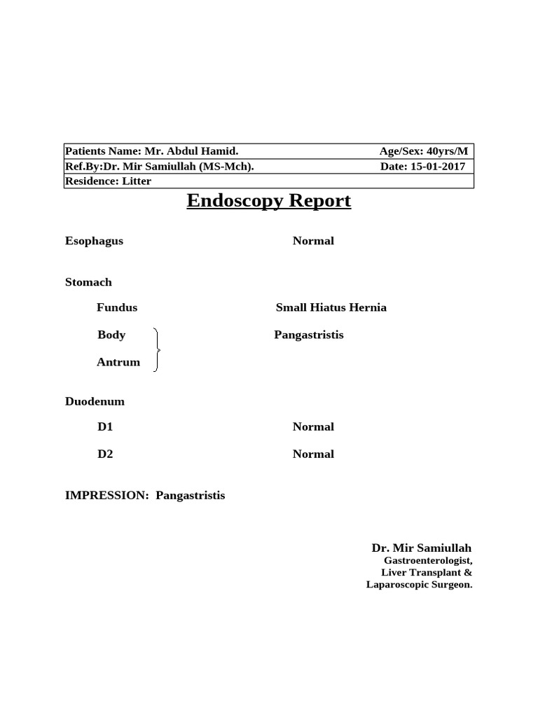 Endoscopy and Colonoscopy Reports Summary | PDF