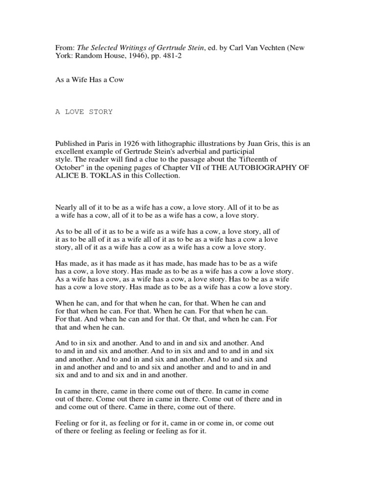 Wife Has A Cow Gertrude Stein Books