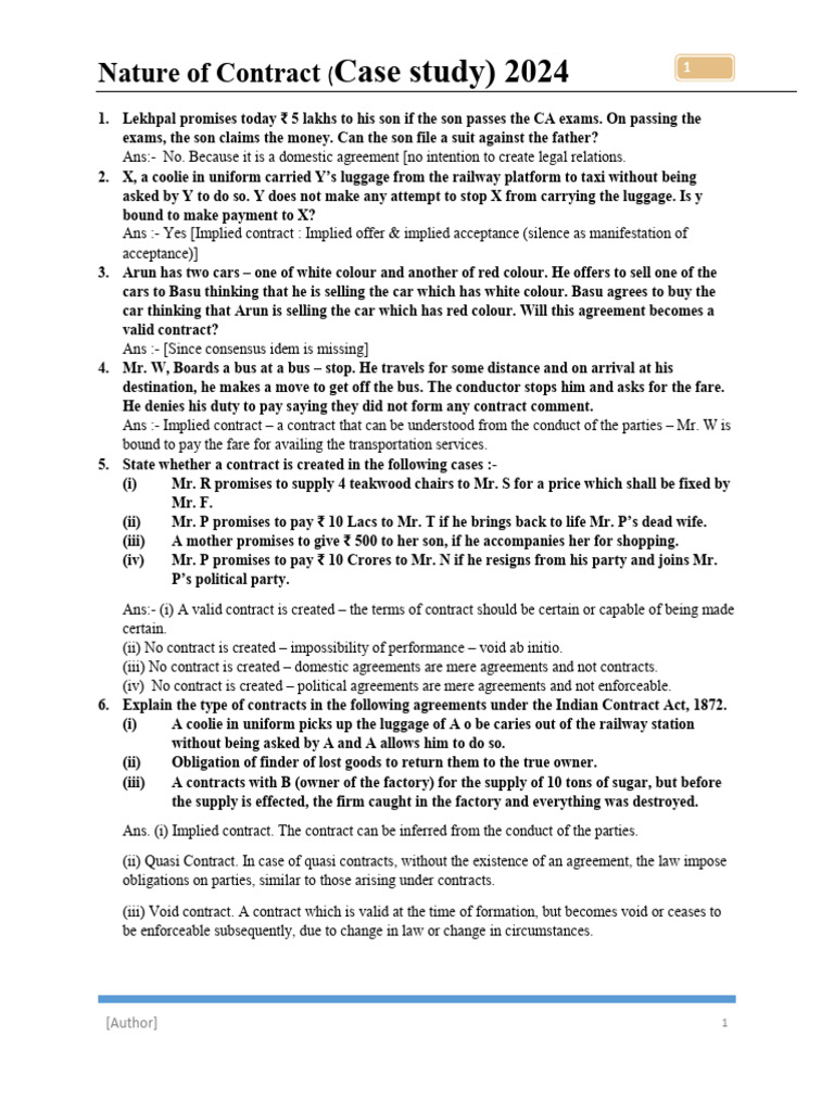 Case Studies on Indian Contract Law | PDF | Contract Law | Civil Law ...
