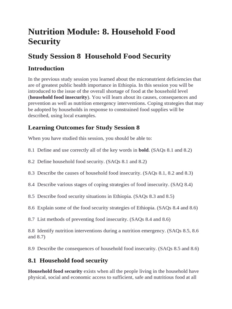Understanding Household Food Security in Ethiopia | PDF | Food Security ...