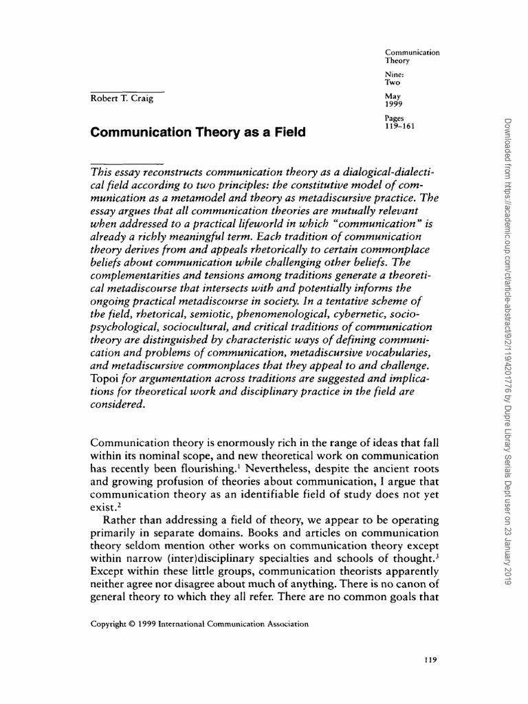 Communication Theory: A Dialogical Field | PDF | Theory | Communication