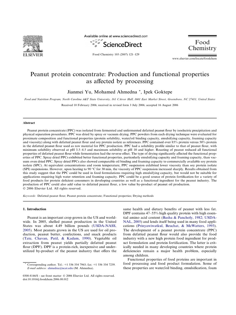 Peanut Protein Concentrate: Production & Properties | PDF | Peanuts ...