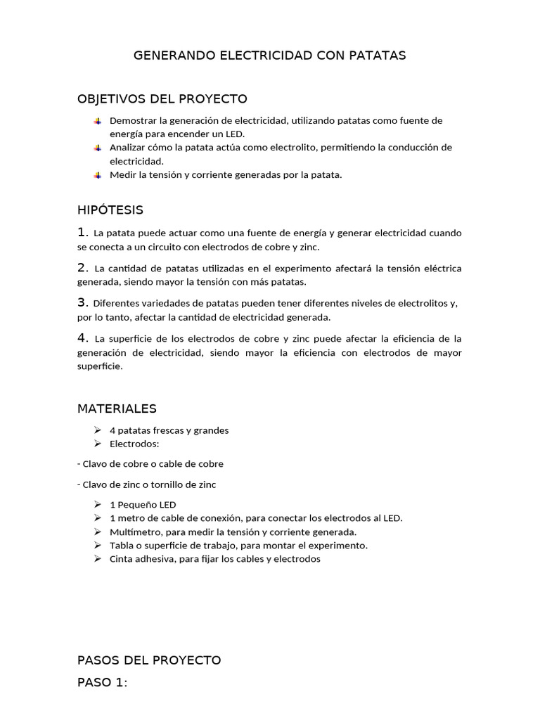 Electricidad Generada con Patatas | PDF | Diodo emisor de luz ...