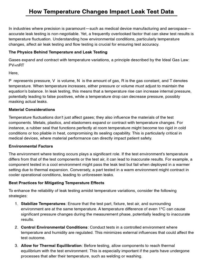 Temperature Compensation in Leak Testing PDF Gases Temperature