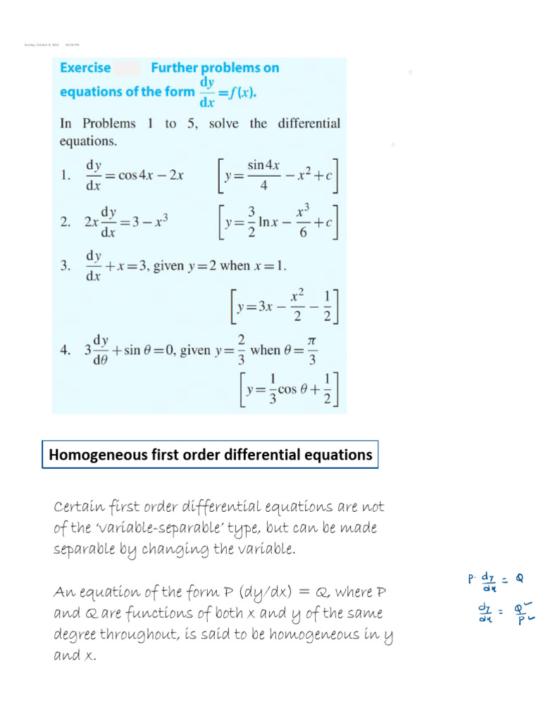 Homogeneous First Order Differential Equations | PDF